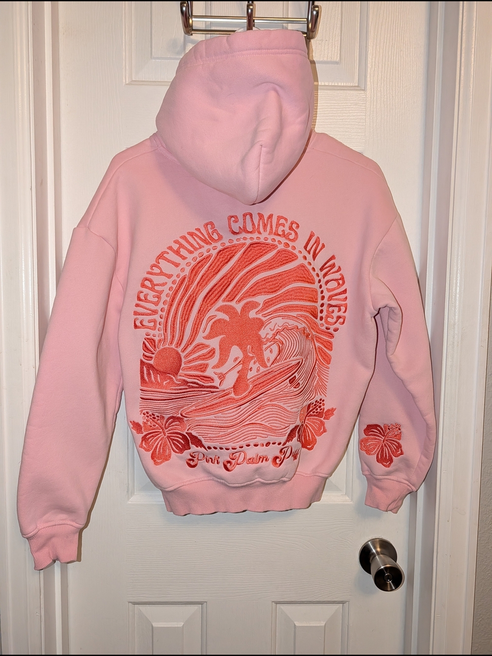 Kids Pink Graphic Hoodie with Coral Surf Print